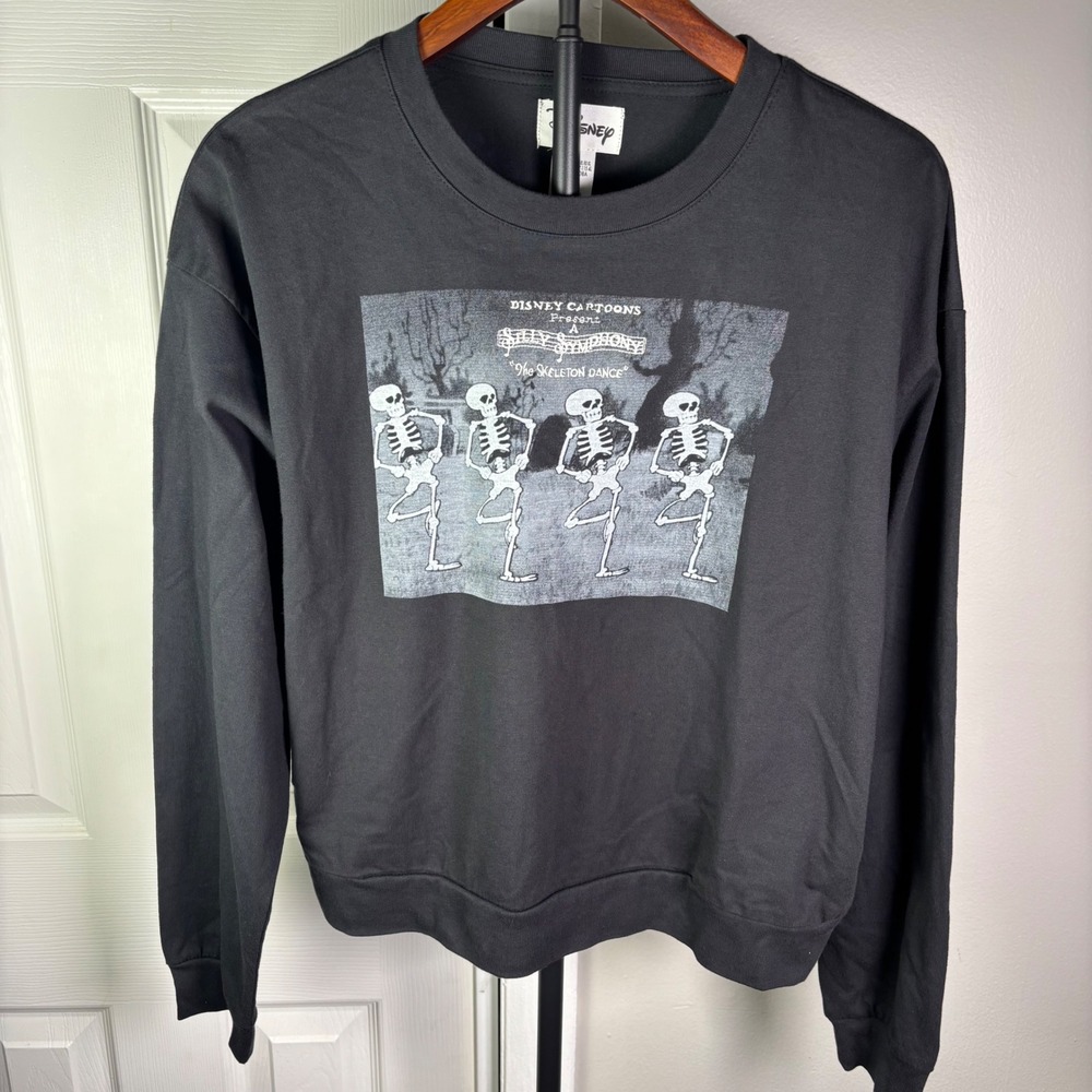 Disney silly symphony skeleton dance black embroidery cropped sweater sz XL fall